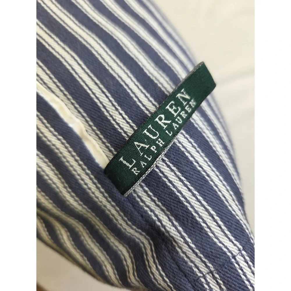 Ralph Lauren LRL Ticking Stripe Blue‎ Throw Pillow Nautical Coastal Down 20x20